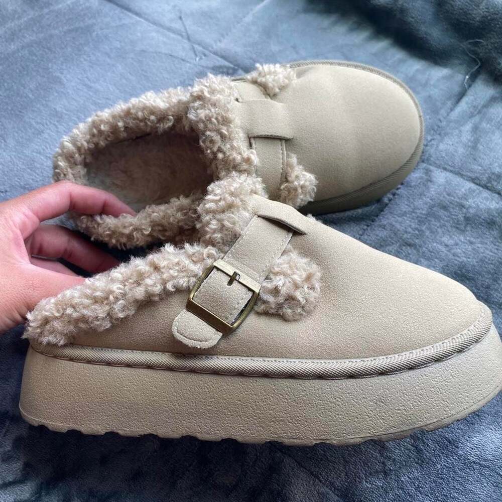 Unbranded Platform Furry Slippers with Buckle